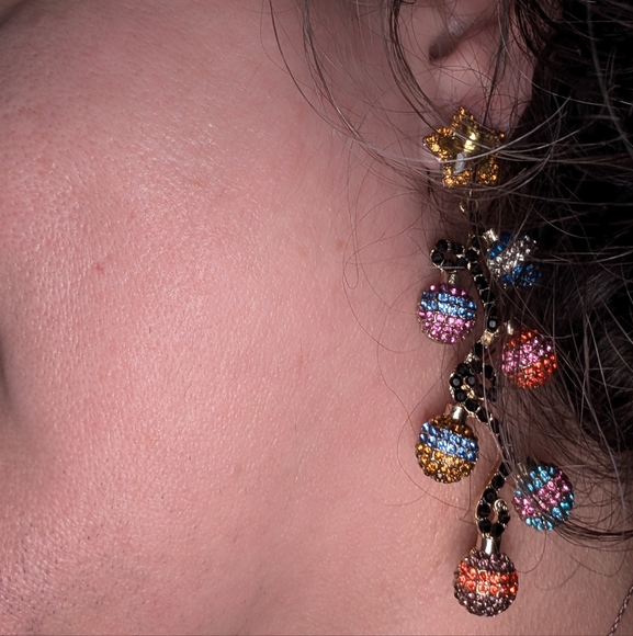 Christmas Earrings Artful Star Topping a Flowing Garland of Ornaments - Picture 4 of 9